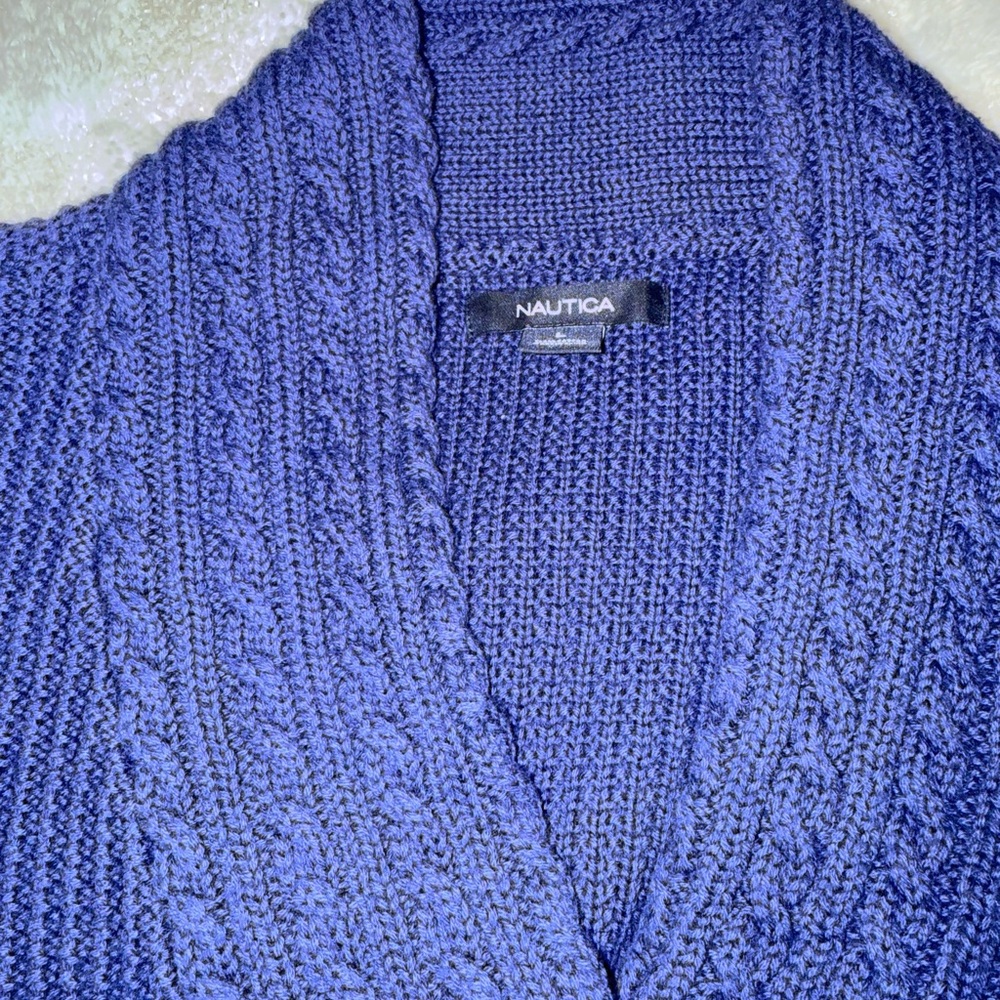 Women's Náutica Blue Cable Knit Sweater 100% cotton L - Picture 3 of 4